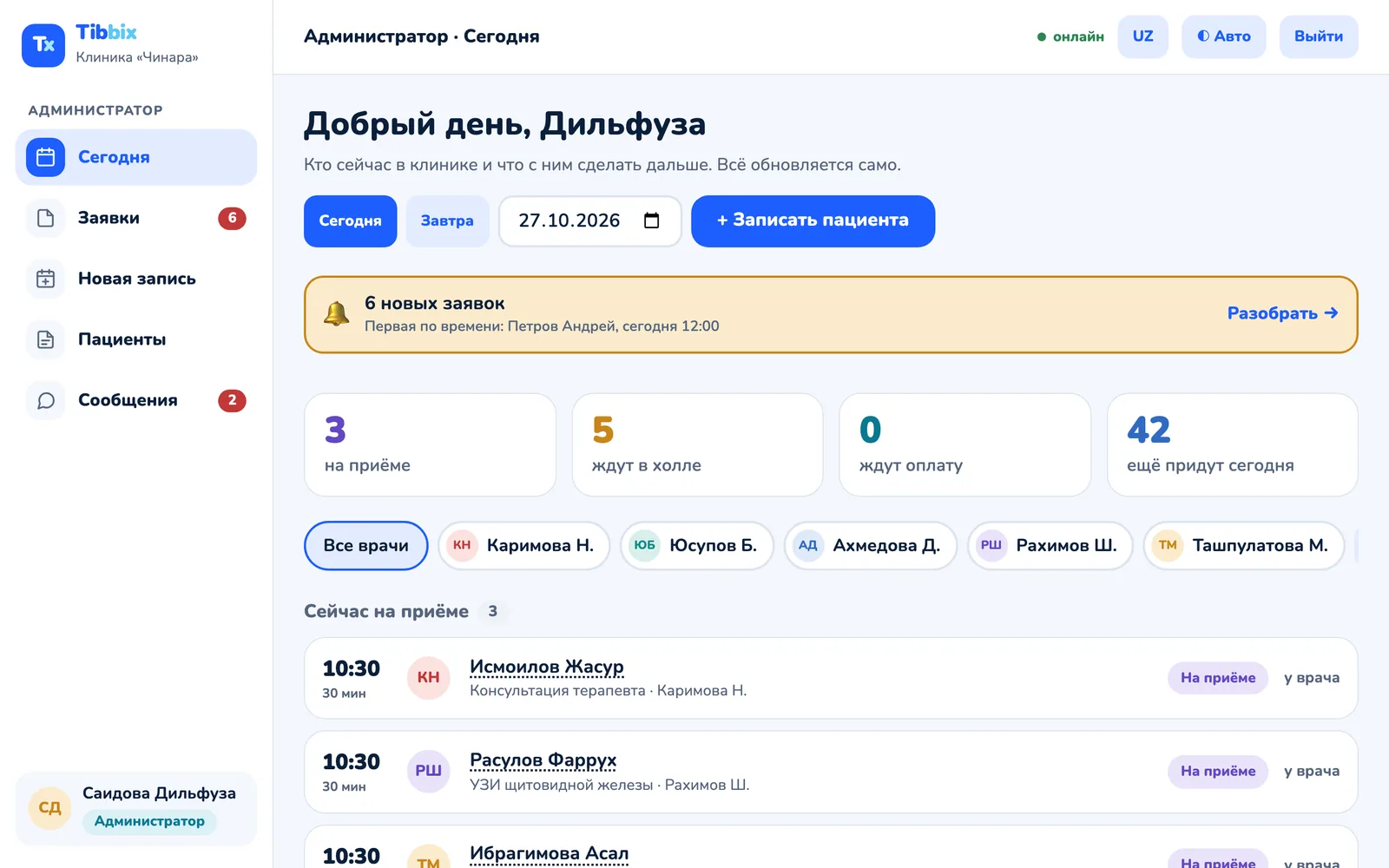 Экран программы Tibbix (демо-данные)